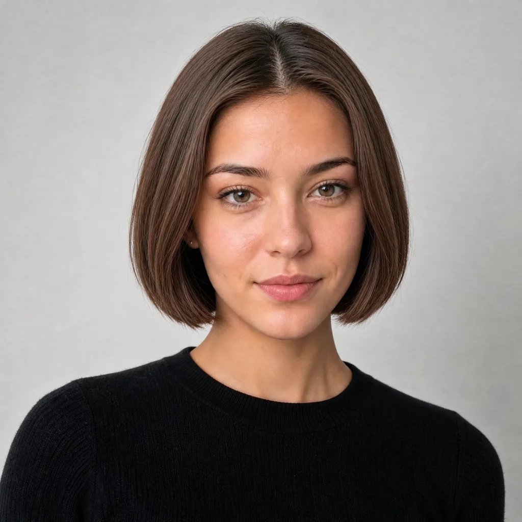Classic bob generated on the same portrait by the AI hairstyle changer