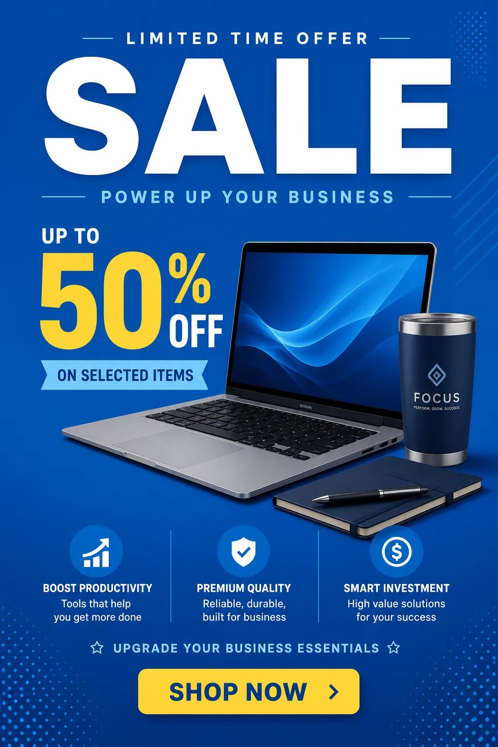 Clean business promo poster designed by the AI poster generator