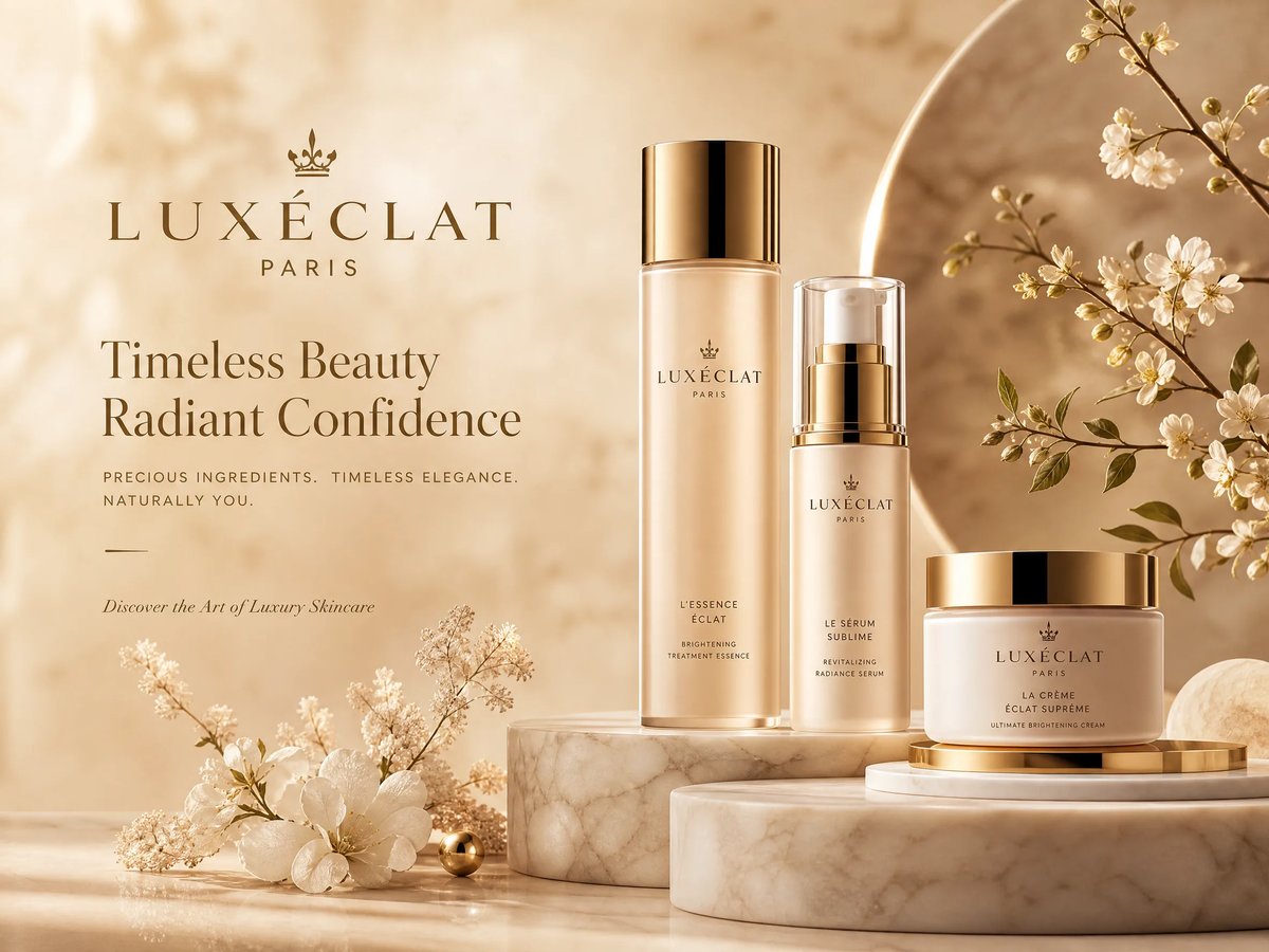 Luxury modern perfume promotional sales banner with floating 3D bottles and gold accents