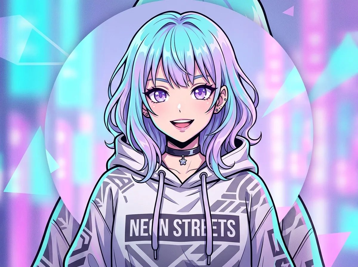 Stylish anime girl profile picture centered inside circular mask safe zone