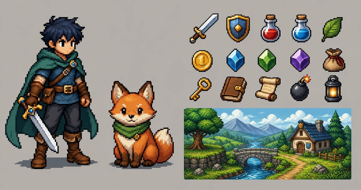 Several pixel-art styles for the same character