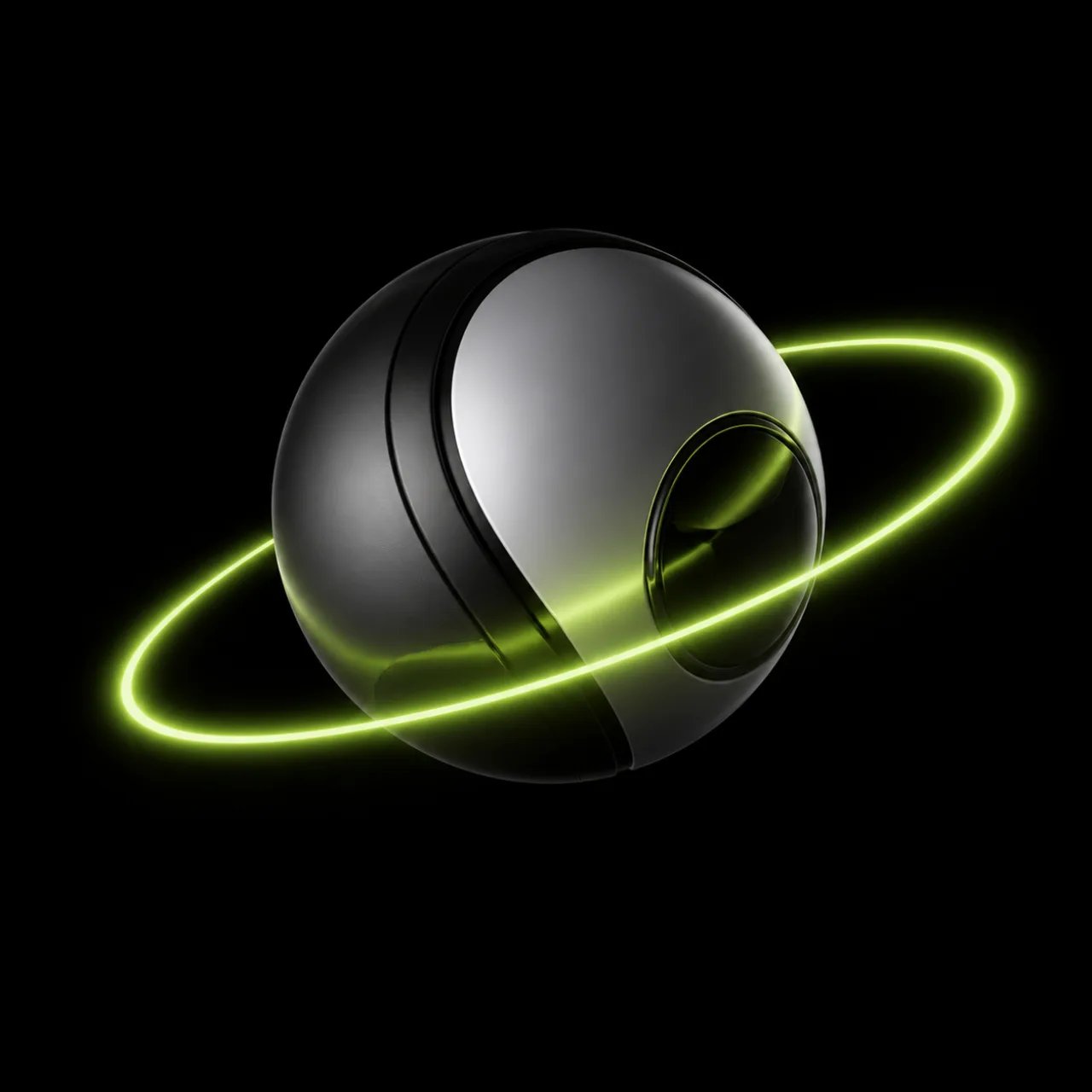 A dark sphere encircled by a glowing green orbital ring