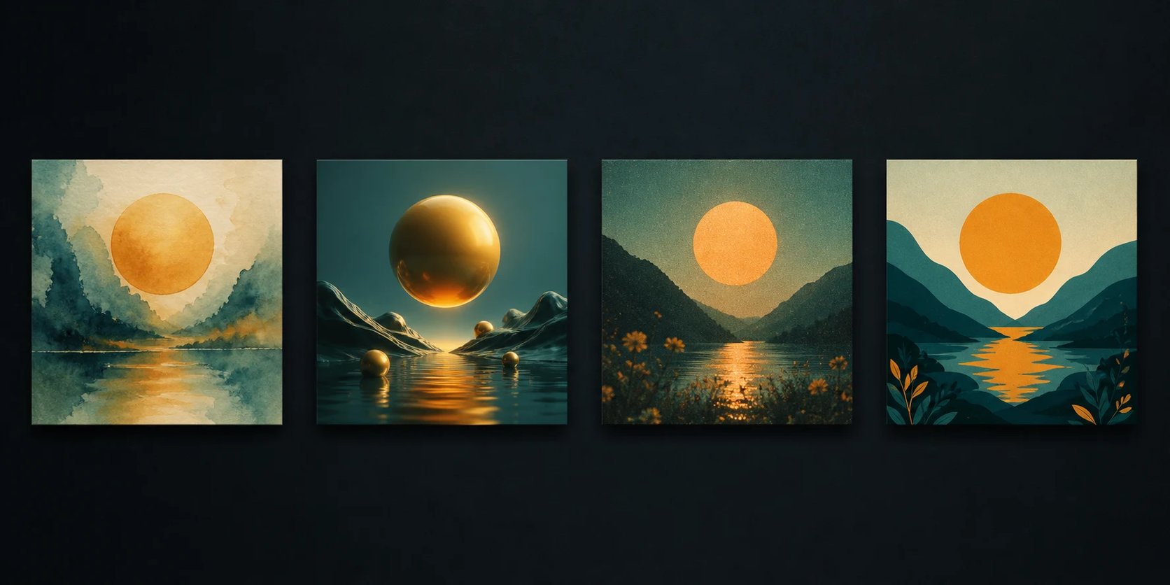 The same album cover concept generated in four different art styles