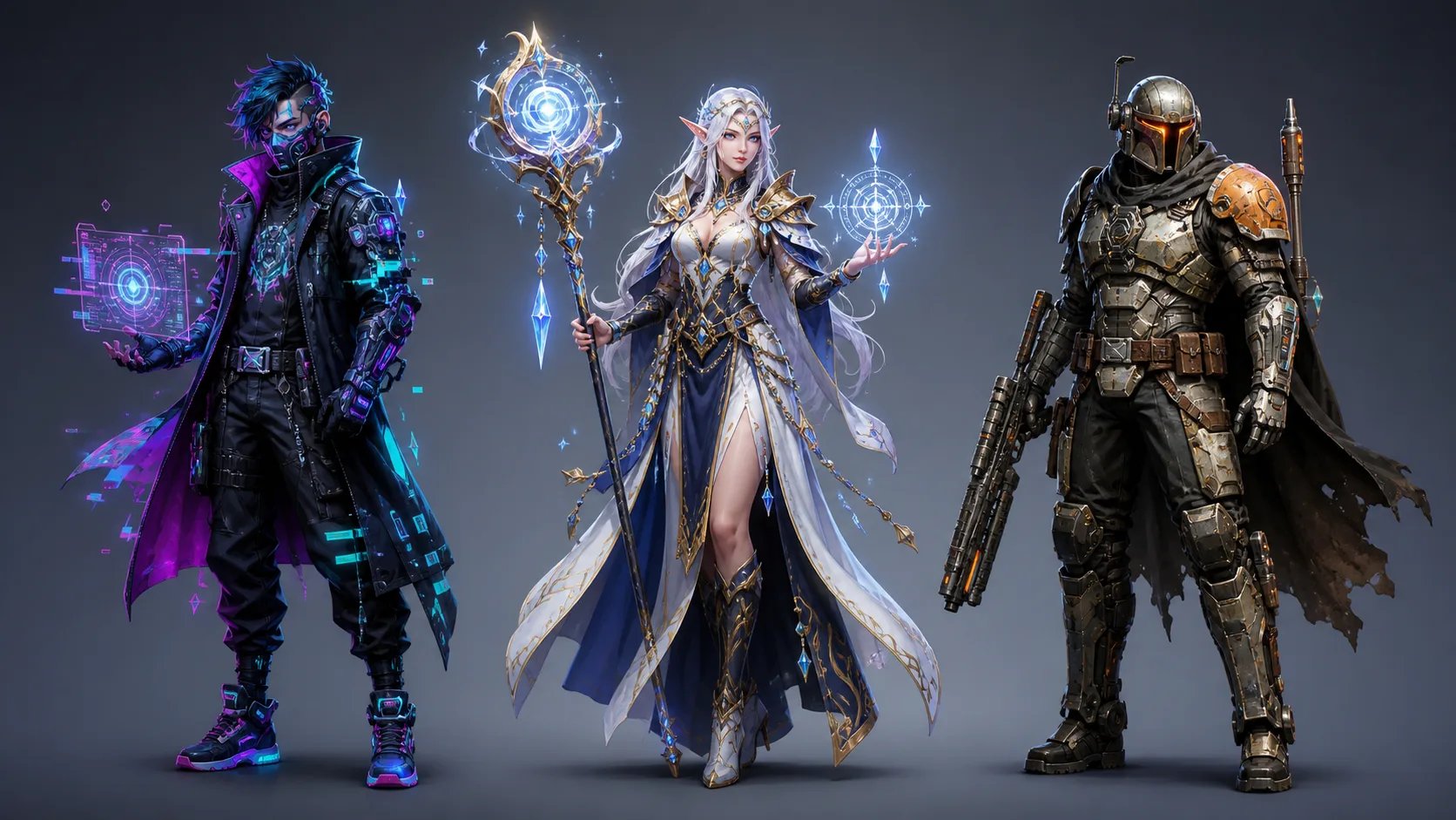 A lineup of three stylized character avatars generated by the AI avatar generator