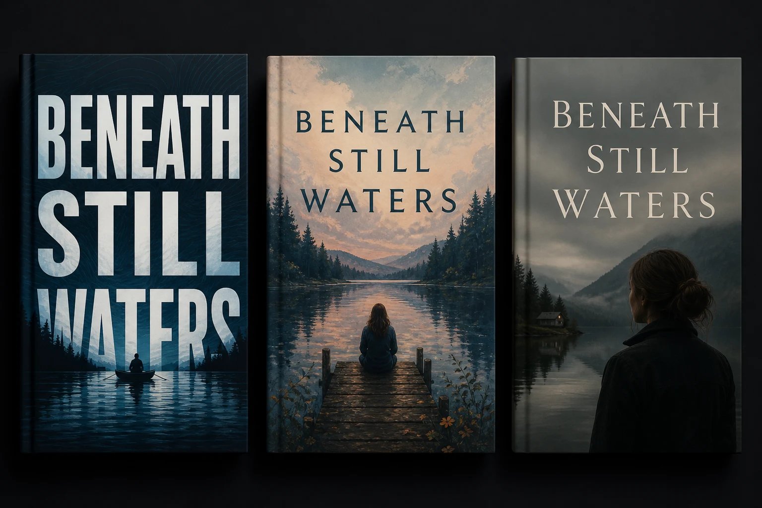 The same novel shown as three different book cover directions