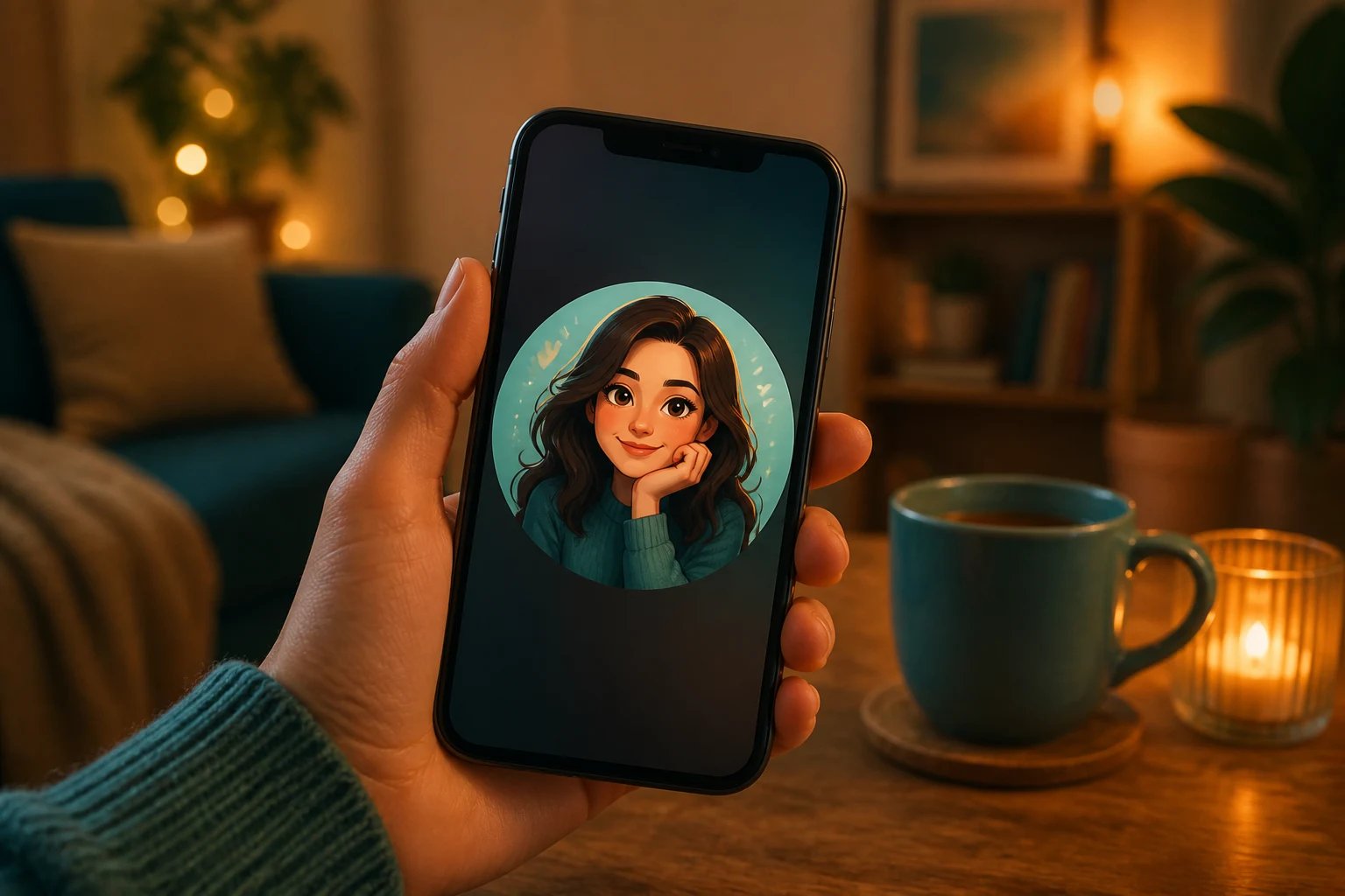 A fun cartoon avatar shown as a phone profile picture