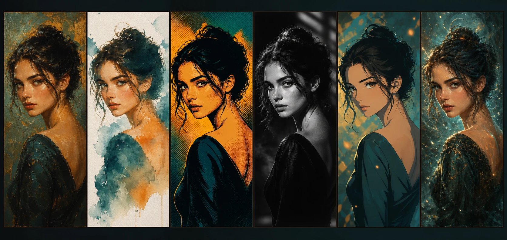 Several artistic AI portrait styles generated from one photo