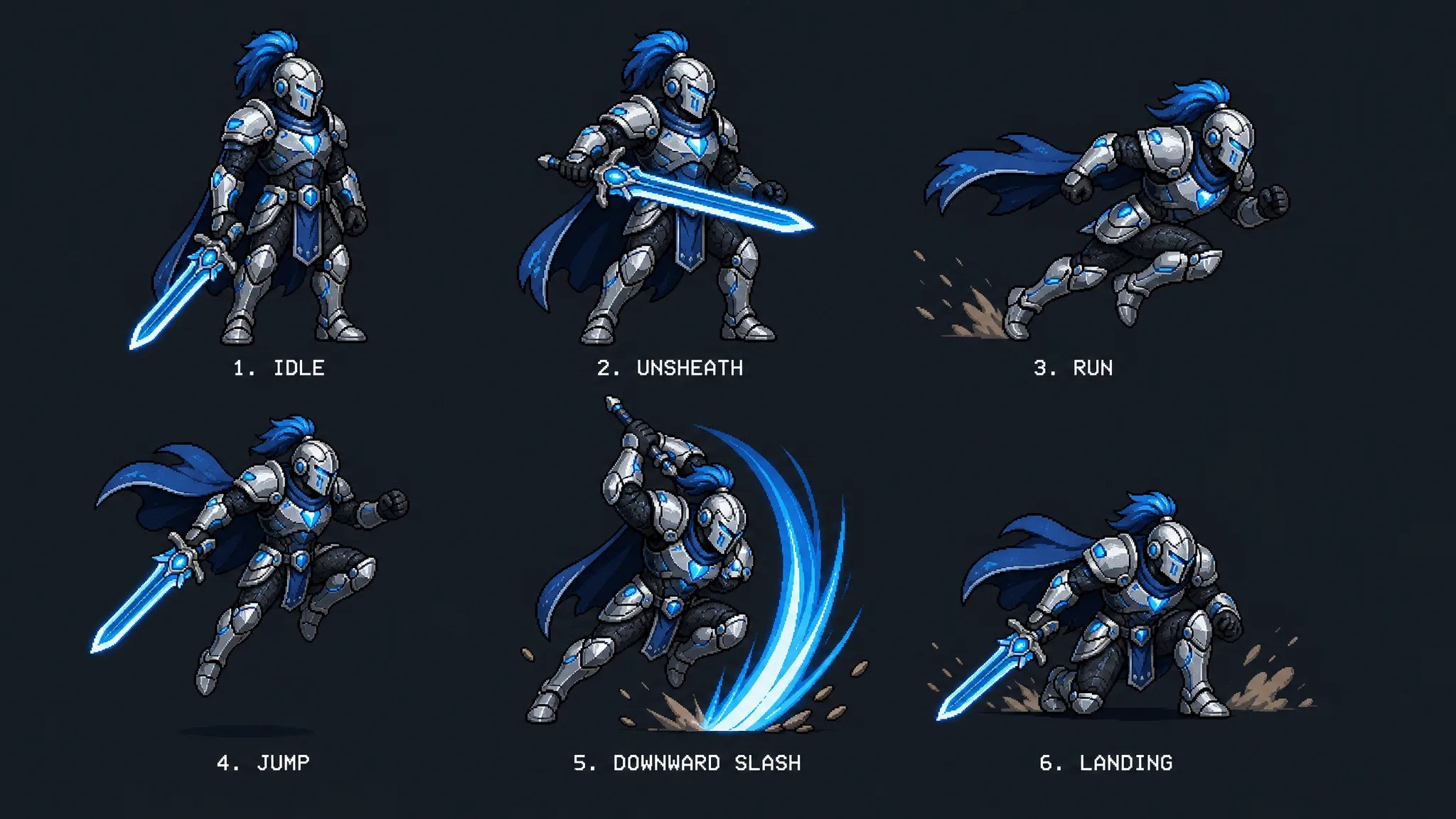 AI generated 2D fantasy knight game character action sprite sheet