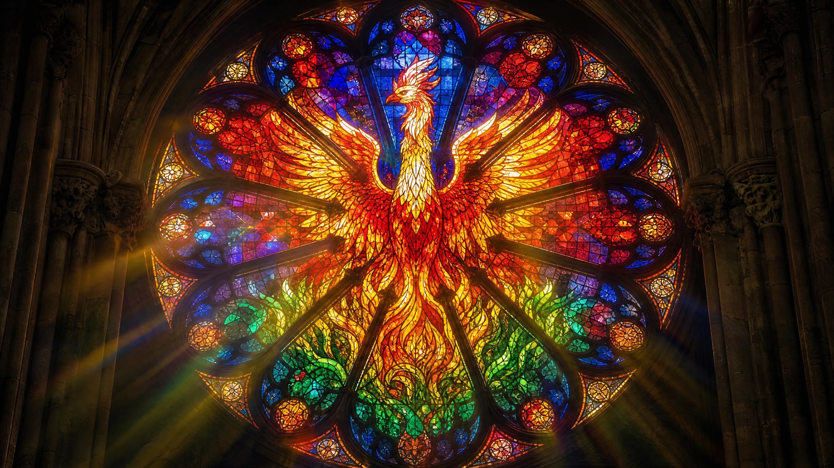 AI Stained Glass Generator luminous cathedral glass art with authentic dark lead came solder lines