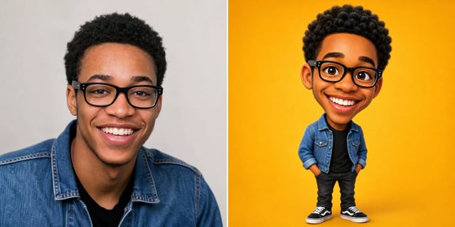 Before and after: a photo turned into an exaggerated caricature