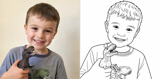 Before and after: a photo turned into a printable coloring page