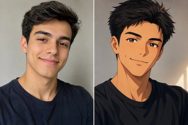 Before and after: a photo turned into a modern anime version