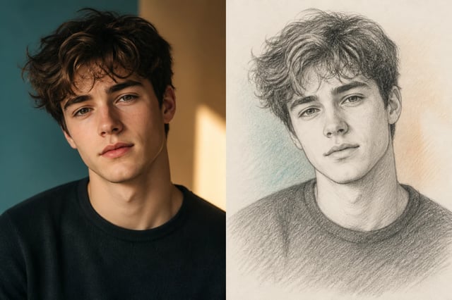 Before and after: a photo turned into a pencil sketch