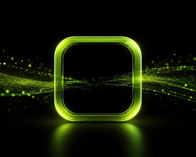 A glowing green frame with drifting light particles