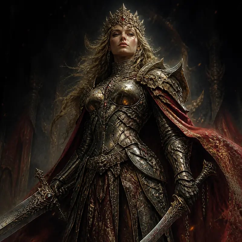 Fantasy warrior queen character concept art made with the AI art generator