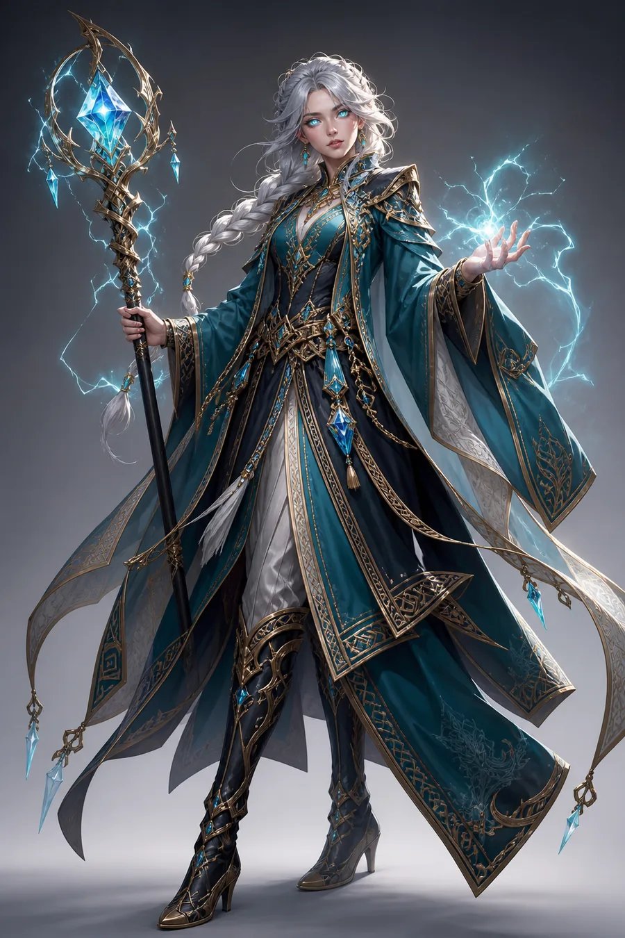 A full-body original storm-mage character generated from a text description with Creating Image